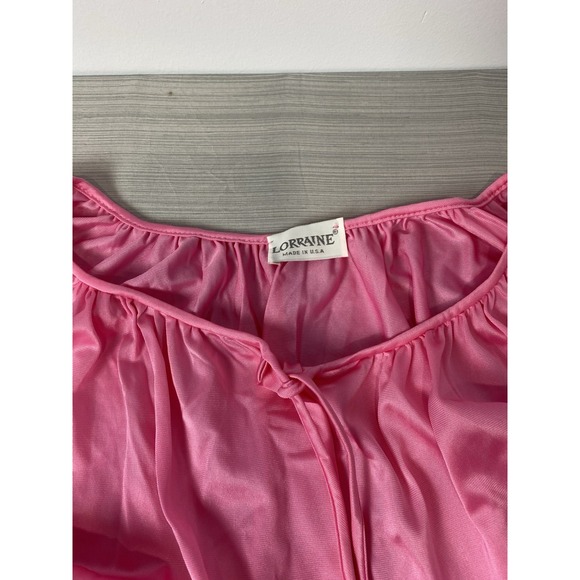 Vintage Lorraine Nightgown Womens 2X Pink Button Front Lace Sleeves - Picture 3 of 8